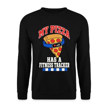 Pizza mit Fitness Tracker - Unisex Pullover - Schwarz - Vorne - Alina (178cm) & Michal (187cm)