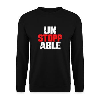 Unaufhaltsam Schriftzug Kontrast - Unisex Pullover - Schwarz - Vorne - Alina (178cm) & Michal (187cm)