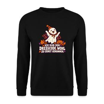 Halloween Shirt Dresscode zu ernst genommen - Unisex Pullover - Schwarz - Vorne - Alina (178cm) & Michal (187cm)