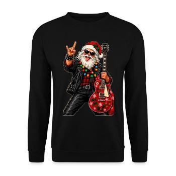 Weihnachtsrocker mit roter Gitarre - Unisex Pullover - Schwarz - Vorne - Alina (178cm) & Michal (187cm)