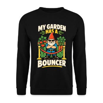 Gartenzwerg – My Garden Has a Bouncer - Unisex Pullover - Schwarz - Vorne - Alina (178cm) & Michal (187cm)