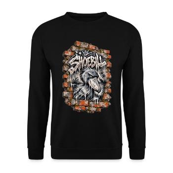 Shoebill – Graffiti-Wand - Unisex Pullover - Schwarz - Vorne - Alina (178cm) & Michal (187cm)