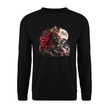 Samurai Katze Moonblade – Epische Fantasy Cat - Unisex Pullover - Schwarz - Vorne - Alina (178cm) & Michal (187cm)