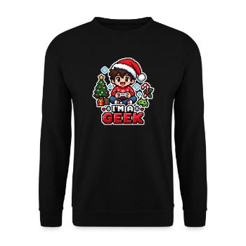 Retro Pixel Christmas Geek - Unisex Pullover - Schwarz - Vorne - Alina (178cm) & Michal (187cm)