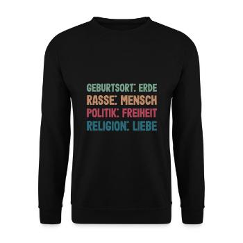 Jesus Geburtsort Erde Rasse Mensch Religion Liebe - Unisex Pullover - Schwarz - Vorne - Alina (178cm) & Michal (187cm)