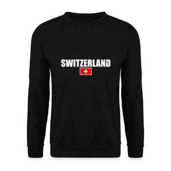 Schweiz Vintage Schweizer Flagge - Unisex Pullover - Schwarz - Vorne - Alina (178cm) & Michal (187cm)
