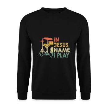 In Jesus Name I Play Drummer Christian Catholic Dr - Unisex Sweatshirt - black - Front - Alina (178cm) & Michal (187cm)