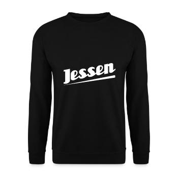 Jessen - Textdesign mit Stadtnamen - Unisex Pullover - Schwarz - Vorne - Alina (178cm) & Michal (187cm)