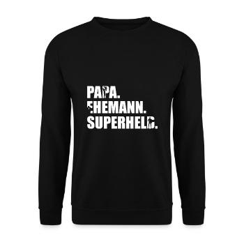 Papa Ehemann Superheld Vatertag Familienvater Männ - Unisex Pullover - Schwarz - Vorne - Alina (178cm) & Michal (187cm)