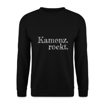 Kamenz rockt - Textdesign mit Stadtnamen - Unisex Pullover - Schwarz - Vorne - Alina (178cm) & Michal (187cm)