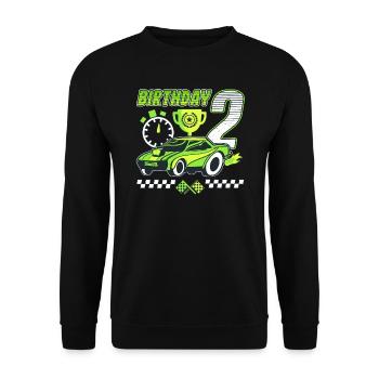 2. Geburtstag Rennwagen 2 Jahre alt Rennfahrer - Unisex Pullover - Schwarz - Vorne - Alina (178cm) & Michal (187cm)