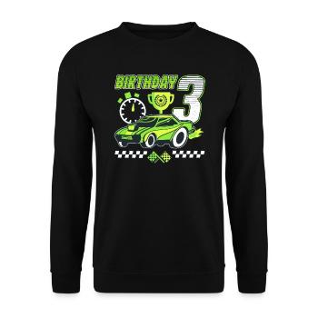 3. Geburtstag Rennwagen 3 Jahre alt Rennfahrer - Unisex Pullover - Schwarz - Vorne - Alina (178cm) & Michal (187cm)