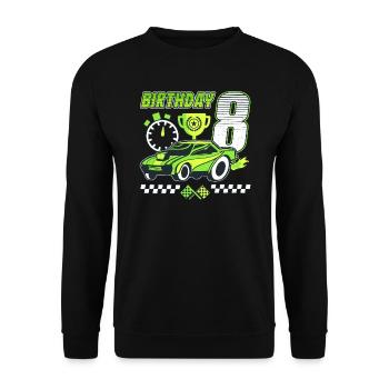 8. Geburtstag Rennwagen 8 Jahre alt Rennfahrer - Unisex Pullover - Schwarz - Vorne - Alina (178cm) & Michal (187cm)