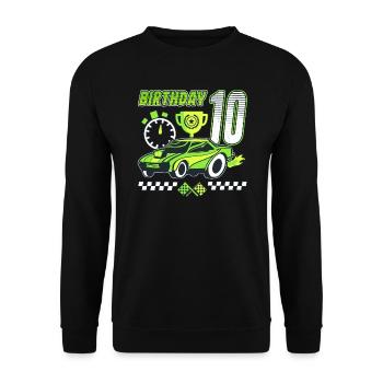 10. Geburtstag Rennwagen 10 Jahre alt Rennfahrer - Unisex Pullover - Schwarz - Vorne - Alina (178cm) & Michal (187cm)