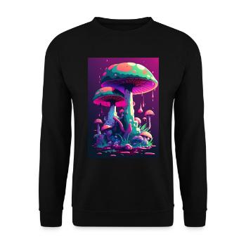 Pilz Neon Vaporwave Natur - Unisex Pullover - Schwarz - Vorne - Alina (178cm) & Michal (187cm)