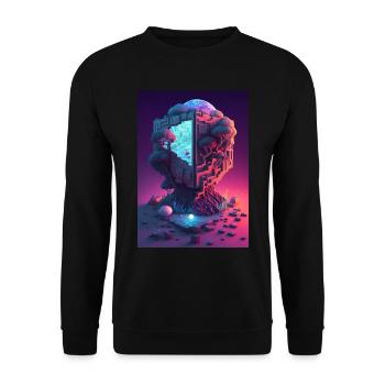 Voxel Vaporwave Neon Futuristisch Fantasie Gaming - Unisex Pullover - Schwarz - Vorne - Alina (178cm) & Michal (187cm)