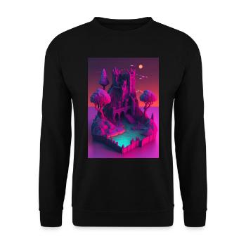 Voxel Vaporwave Neon Futuristisch Fantasie Gaming - Unisex Pullover - Schwarz - Vorne - Alina (178cm) & Michal (187cm)