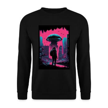 Pilz Neon Vaporwave Natur Technocrat Hacker Techie - Unisex Pullover - Schwarz - Vorne - Alina (178cm) & Michal (187cm)