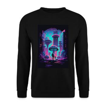 Pilz Neon Vaporwave Natur Technocrat Hacker Techie - Unisex Pullover - Schwarz - Vorne - Alina (178cm) & Michal (187cm)