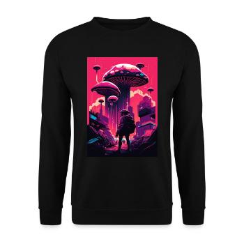 Pilz Neon Vaporwave Natur Technocrat Hacker Techie - Unisex Pullover - Schwarz - Vorne - Alina (178cm) & Michal (187cm)