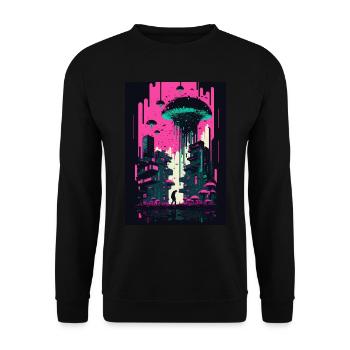 Pilz Neon Vaporwave Natur Technocrat Hacker Techie - Unisex Pullover - Schwarz - Vorne - Alina (178cm) & Michal (187cm)