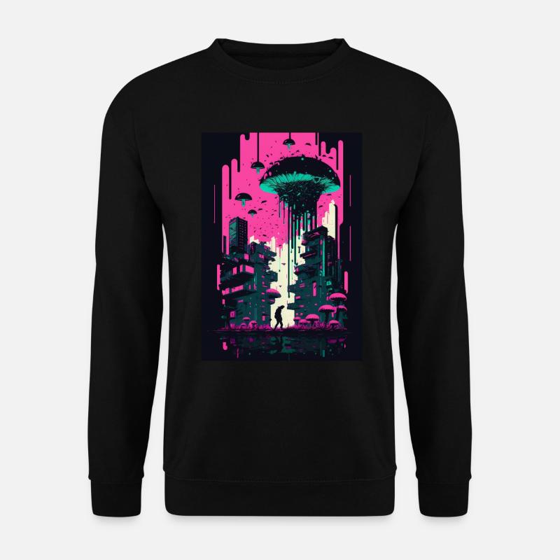 Pilz Neon Vaporwave Natur Technocrat Hacker Techie - Unisex Pullover - Schwarz