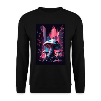 Pilz Neon Vaporwave Natur Technocrat Hacker Techie - Unisex Pullover - Schwarz - Vorne - Alina (178cm) & Michal (187cm)