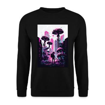 Pilz Neon Vaporwave Natur Technocrat Hacker Techie - Unisex Pullover - Schwarz - Vorne - Alina (178cm) & Michal (187cm)