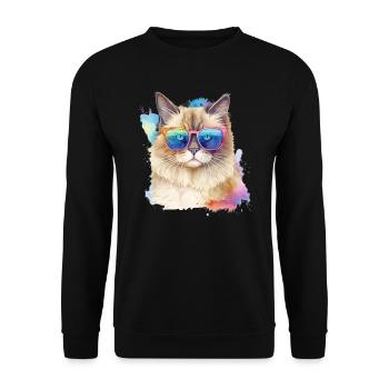Chat ragdoll coloré cool avec des lunettes de soleil chat - Sweat-shirt Unisexe - noir - Devant - Alina (178cm) & Michal (187cm)
