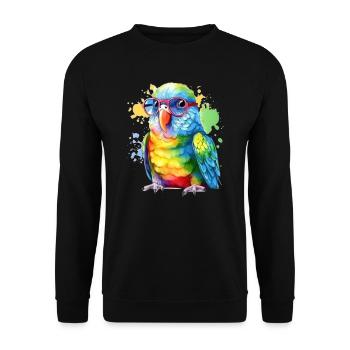 Colorful cool parrot with glasses - Unisex Sweatshirt - black - Front - Alina (178cm) & Michal (187cm)