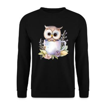 Hibou mignon avec des fleurs dans une tasse - Sweat-shirt Unisexe - noir - Devant - Alina (178cm) & Michal (187cm)