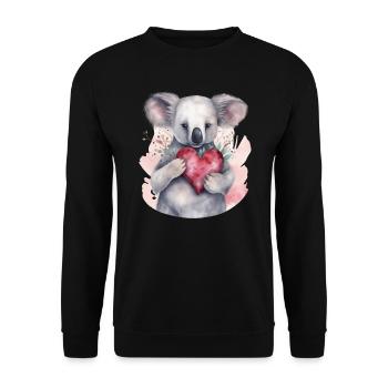 Niedlicher & süßer Koala mit Herz und Blumen Liebe - Unisex Pullover - Schwarz - Vorne - Alina (178cm) & Michal (187cm)