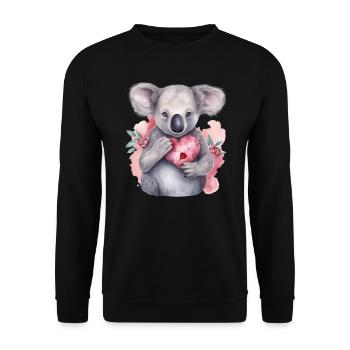 Niedlicher & süßer Koala mit Herz und Blumen Liebe - Unisex Pullover - Schwarz - Vorne - Alina (178cm) & Michal (187cm)