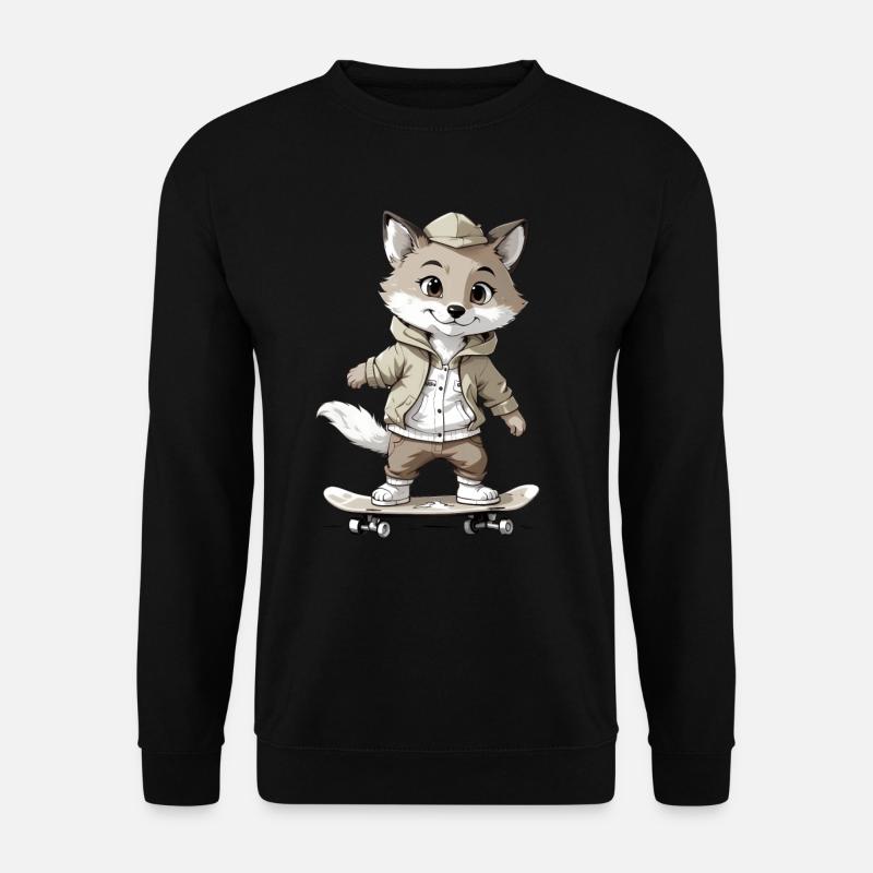 Little Fox Skateboarder Skateboard - Unisex Sweatshirt - black