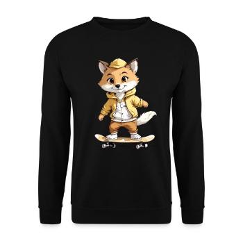 Fox Rides Skateboard Skater - Unisex Sweatshirt - black - Front - Alina (178cm) & Michal (187cm)