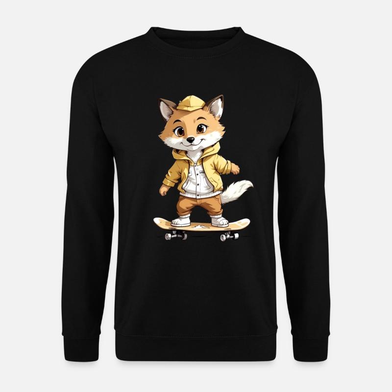 Fuchs fährt Skateboard Skater - Unisex Pullover - Schwarz