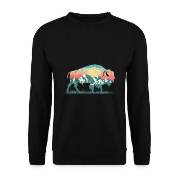 Nature buffalo bison rétro montagne des années 70 des années 80 silhouette - Sweat-shirt Unisexe - noir - Devant - Alina (178cm) & Michal (187cm)