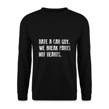 Date A Car Guy We Break Parts Not Hearts Car Lover - Unisex Pullover - Schwarz - Vorne - Alina (178cm) & Michal (187cm)