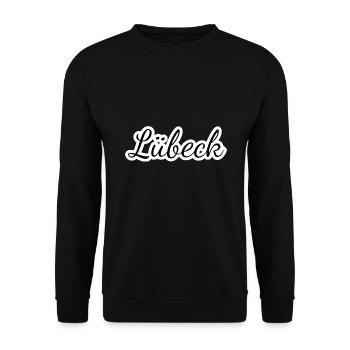 Lübeck - Textdesign mit Stadtnamen - Unisex Pullover - Schwarz - Vorne - Alina (178cm) & Michal (187cm)
