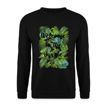 Willkommen im Jungel - Blatt - Natur - Musik- Somm - Unisex Pullover - Schwarz - Vorne - Alina (178cm) & Michal (187cm)
