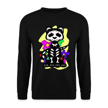 Day of the dead Katze mit Blumen mexikanisches - Unisex Pullover - Schwarz - Vorne - Alina (178cm) & Michal (187cm)