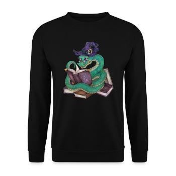 Niedliche Magie Schlange Hexe mit arkanen Büchern - Unisex Pullover - Schwarz - Vorne - Alina (178cm) & Michal (187cm)