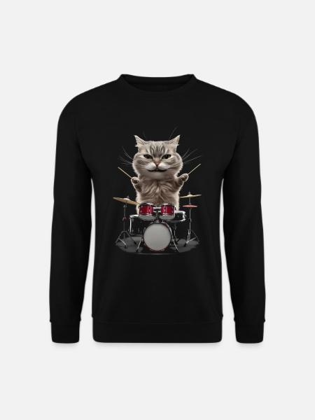Katze Schlagzeug - Unisex Pullover - Schwarz