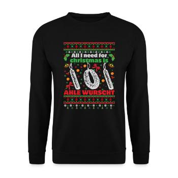 Ugly Christmas Sweater Ahle Wurscht - Unisex Pullover - Schwarz - Vorne - Alina (178cm) & Michal (187cm)