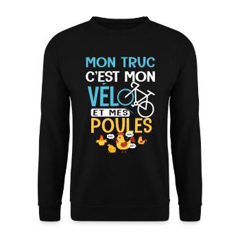 Vélo Mon truc c est mon velo et mes poules velo - Sweat-shirt Unisexe - noir - Devant - Alina (178cm) & Michal (187cm)
