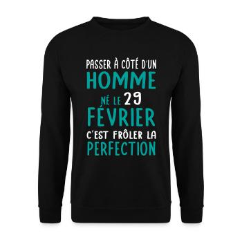 Anniversaire - Né le 29 Février Frôler perfection - Sweat-shirt Unisexe - noir - Devant - Alina (178cm) & Michal (187cm)