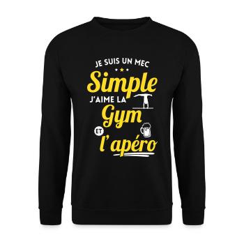 Idée cadeau - Mec simple j'aime la gym et l'apéro - Sweat-shirt Unisexe - noir - Devant - Alina (178cm) & Michal (187cm)
