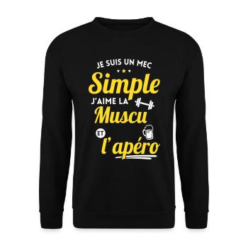 Musculation - Mec simple aime la muscu et l'apéro - Sweat-shirt Unisexe - noir - Devant - Alina (178cm) & Michal (187cm)