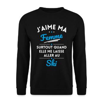 J'aime ma femme quand me laisse aller au Ski - Sweat-shirt Unisexe - noir - Devant - Alina (178cm) & Michal (187cm)
