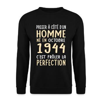 80th Birthday - Born in October 1944 - Unisex Sweatshirt - black - Front - Alina (178cm) & Michal (187cm)